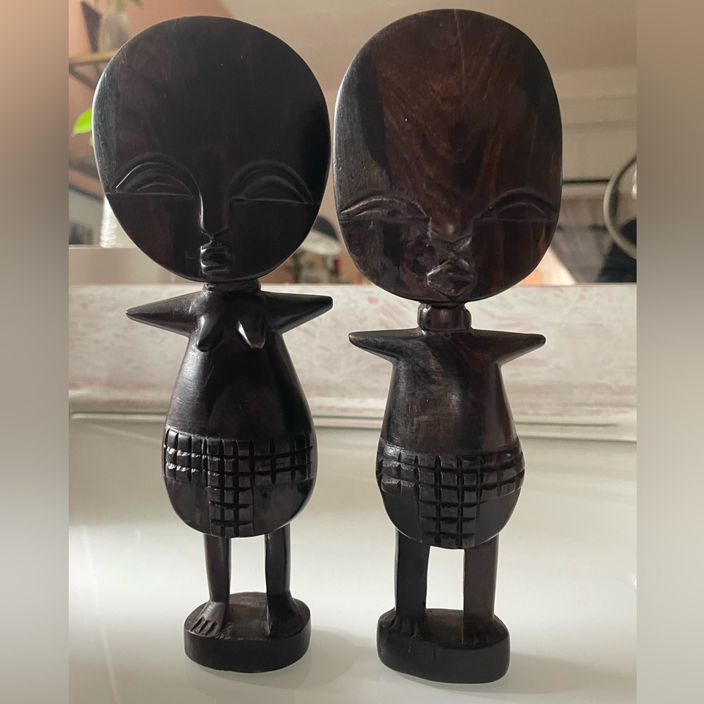 Ebony Carvings. Hand carved man and woman.